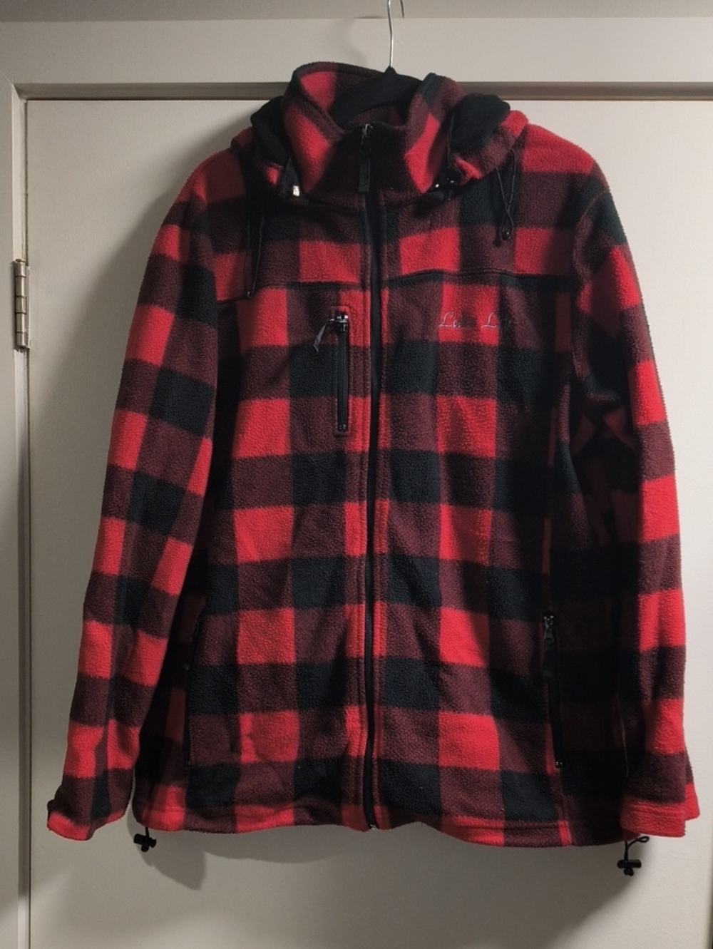 Men's Red & Black Lake Life Plaid Fleece Jacket with Hood